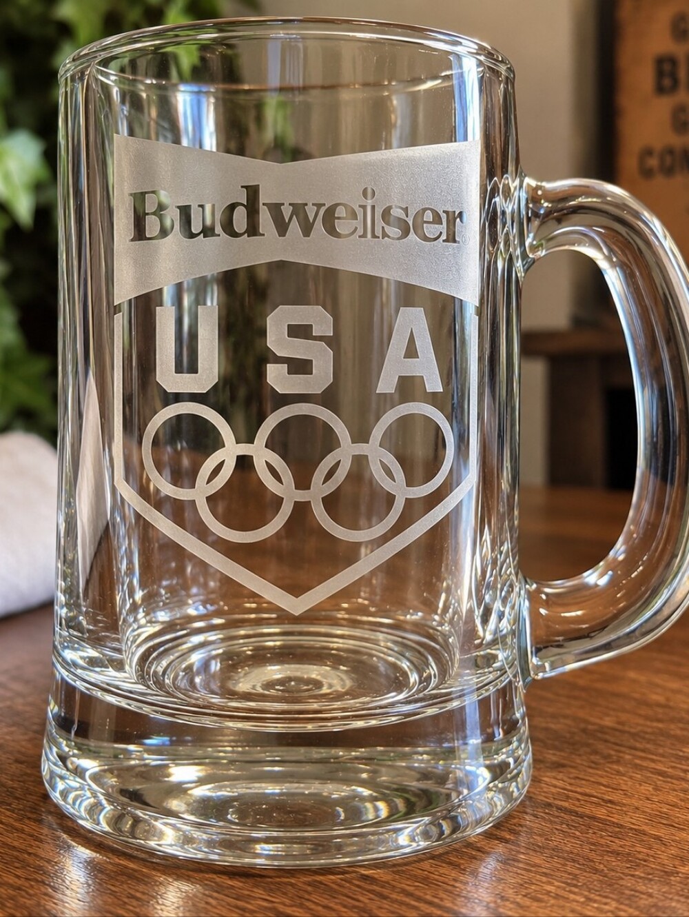 Vintage Budweiser USA Olympic Glass Beer Mug